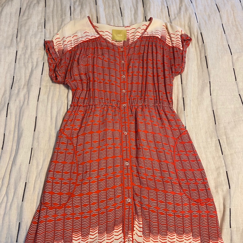 Anthropologie Maeve red & cream dress M